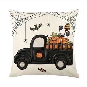 1pc Pumpkins Truck Print Throw Pillow Case, Cushion Cover For Sofa, 100% Polyest